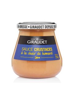 Photo d'une bouteille de 50 centilitres de sauce fraîche Giraudet au fumet d'écrevisses maison  vue de face
